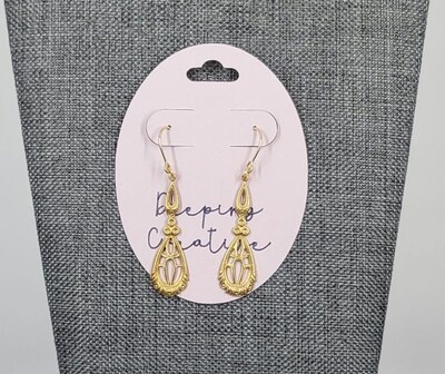 Filigree Brass Gold Art Deco Dangle Earrings - image3